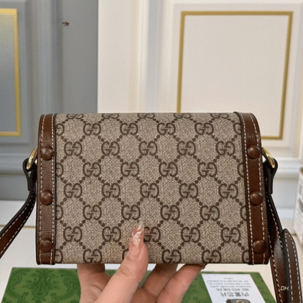 4-211 Gucci Horsebit 1955 Box Phone Bag Brown 7.1 Inches