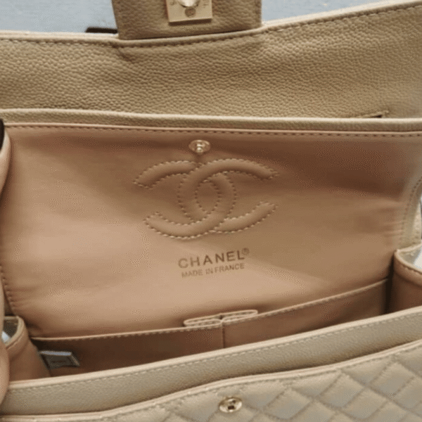 Chanel Classic Grain Gold Hardware Handbag Beige 9.8 Inches A01112