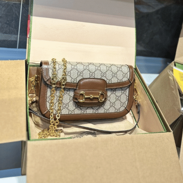 Gucci Horsebit 1955 Mini Shoulder Bag Gg Brown 9.1 Inches