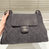 Chanel Quilted Denim Flap Bag Grey 11.8 Inches