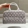 Chanel Vintage Quilted Bowling Bag Grey 13.8 Inches