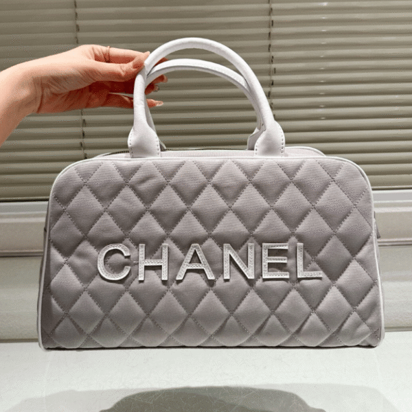 Chanel Vintage Quilted Bowling Bag Grey 13.8 Inches