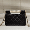 4-245 Chanel Small Tote Shini Pearls Gold-Tone Metal Black 9.1 Inches