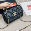 Chanel Flap Pearl Chain Shoulder Bag Black 8.7 Inches