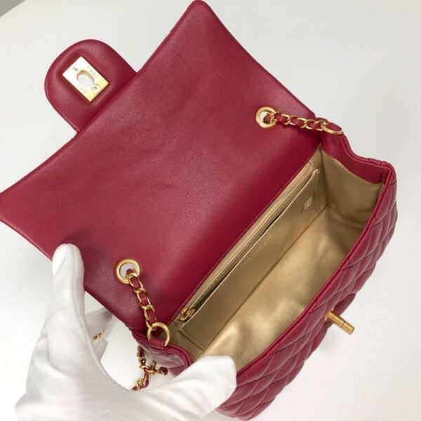 Chanel Quilted Mini Cc Rectangular Pearl Crush Flap Bag Red 20Cm