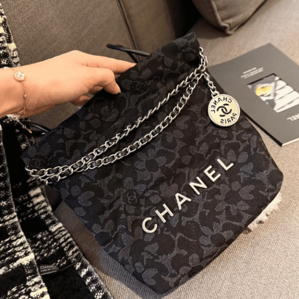 Chanel 22 Drawstring Bucket Bag Black 13.8 Inches