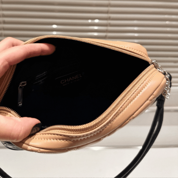4-277 Chanel Cambon Ligne Shoulder Bag Milk Tea/Black Bicolor 8.6 Inches