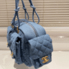 Chanel Bowling Denim Multi-Pocket Blue Denim 11.8 Inches