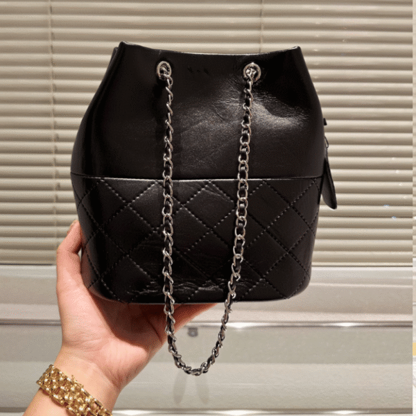 Chanel Drawstring Bucket Bag Black 7.9 Inches