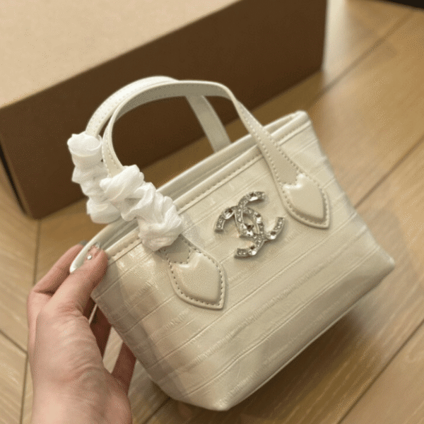 Chanel Vanity Mini Tote Bag With Crystal Cc Logo Off-White 6.3 Inches