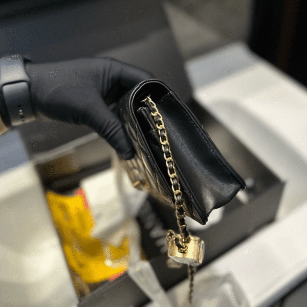 Chanel Coin Charm Flap Bag Black 7.5 Inches
