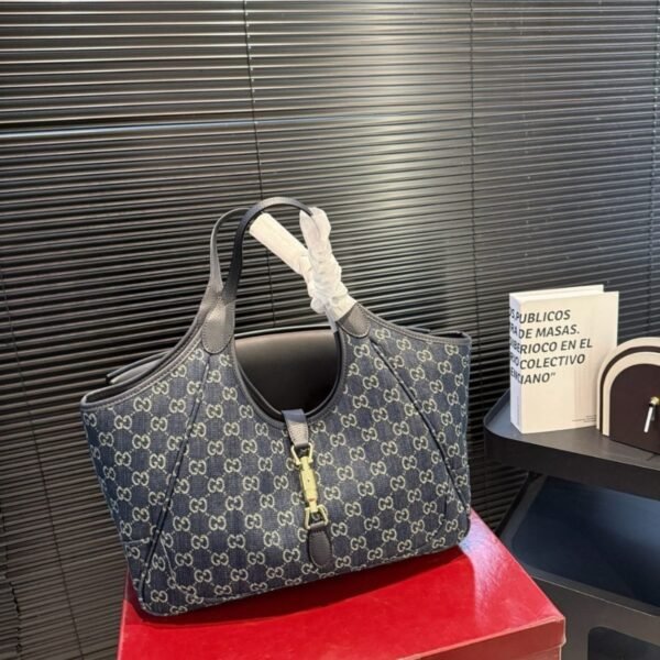4-3 Gucci Mercato Medium Tote Bag Denim Navy Blue 14.2 Inches