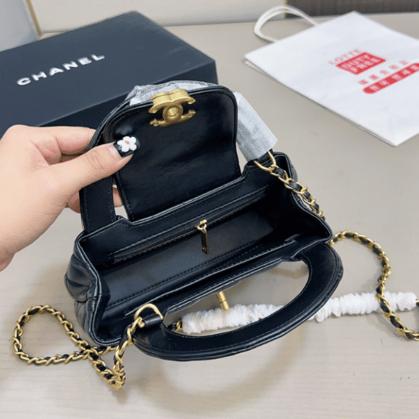 Chanel Mini Top Handle Flap Bag Black 8.3 Inches