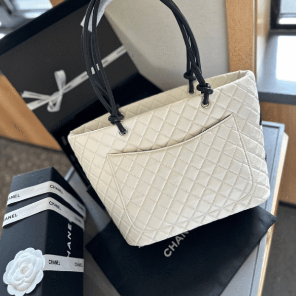 Chanel Cambon Line Tote Bag White/Black 11.0 Inches