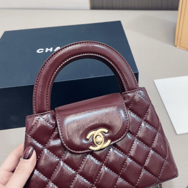 Chanel Mini Top Handle Flap Bag Burgundy 8.3 Inches
