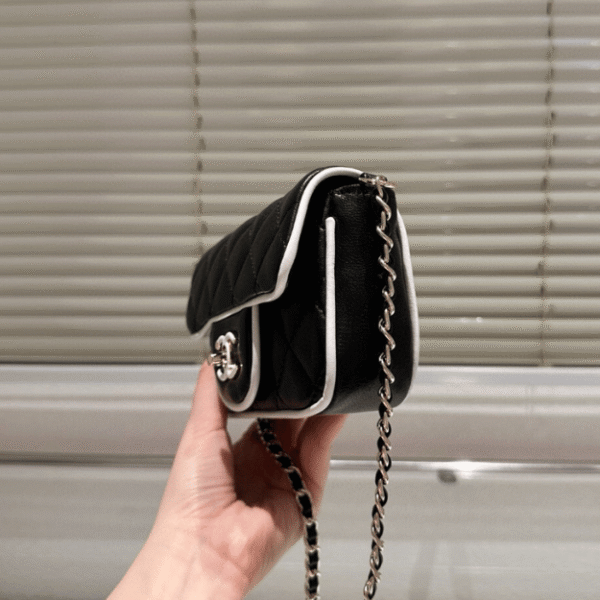 Chanel Flap Bag Black With White Piping 7.1 Inches
