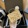 Chanel Mini Top Handle Flap Bag Gold Metallic 5.1 Inches