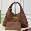 4-4 Gucci Softbit Maxi Suede Shoulder Bag Brown 16.5 Inches