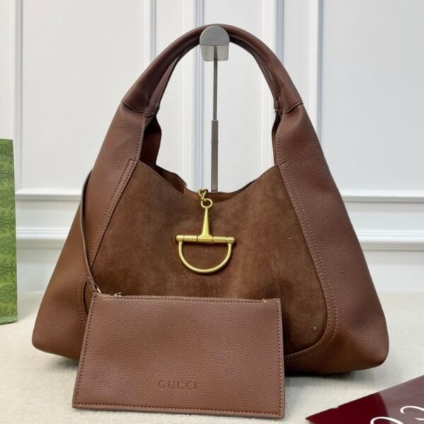 4-4 Gucci Softbit Maxi Suede Shoulder Bag Brown 16.5 Inches
