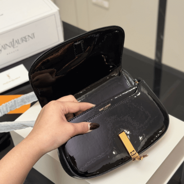 Saint Laurent Solferino Satchel Bag Black Patent 8.5 Inches