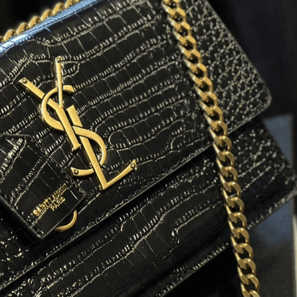4-432 Saint Laurent Sunset Bag Black Croc 9 Inches 442906DND0J1000
