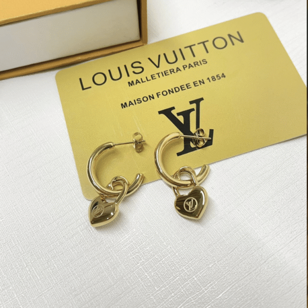 Louis Vuitton Love Lock Heart Hoop Earrings Gold-Tone