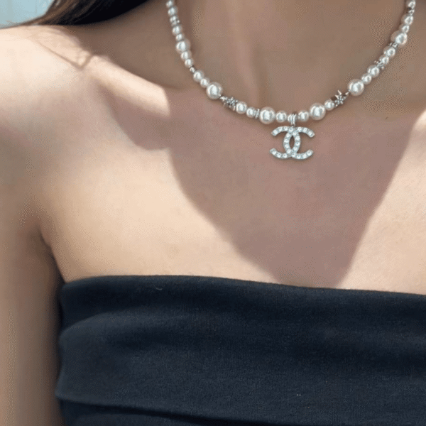 Chanel Pearl Choker Necklace With Star And Cc Pendant Silver-Tone