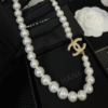 Chanel Pearl Choker Necklace With Cc Logo Pendant Gold-Tone