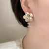 Chanel Camellia Flower Drop Earrings With Cc Logo Gold-Tone