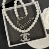 Chanel Pearl Choker Necklace With Rhinestone Cc Pendant Silver-Tone