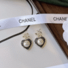 Chanel Cc Logo Heart Drop Earrings With Pearls And Rhinestones Black/White/Gold
