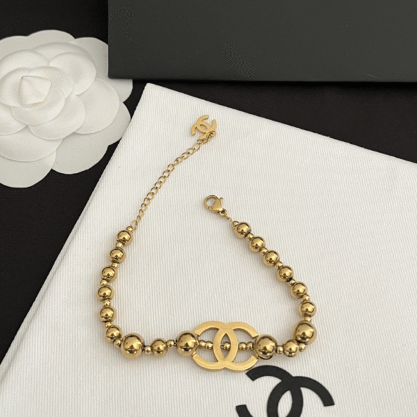 Chanel Cc Logo Bead Bracelet Gold-Tone
