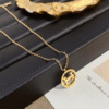 Hermès H Circle Pendant Necklace Gold-Tone