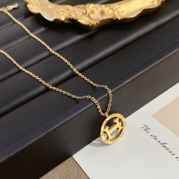 Hermès H Circle Pendant Necklace Gold-Tone