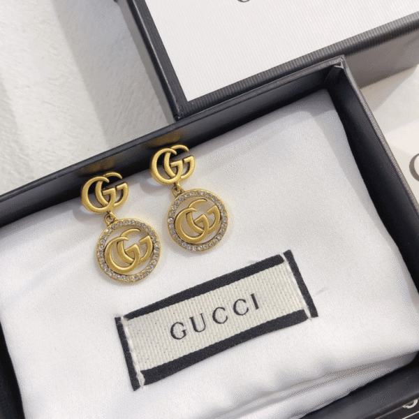 Gucci Interlocking G Drop Earrings With Rhinestones Gold-Tone