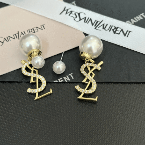 Yves Saint Laurent Cassandre Logo And Pearl Double Earrings Gold-Tone