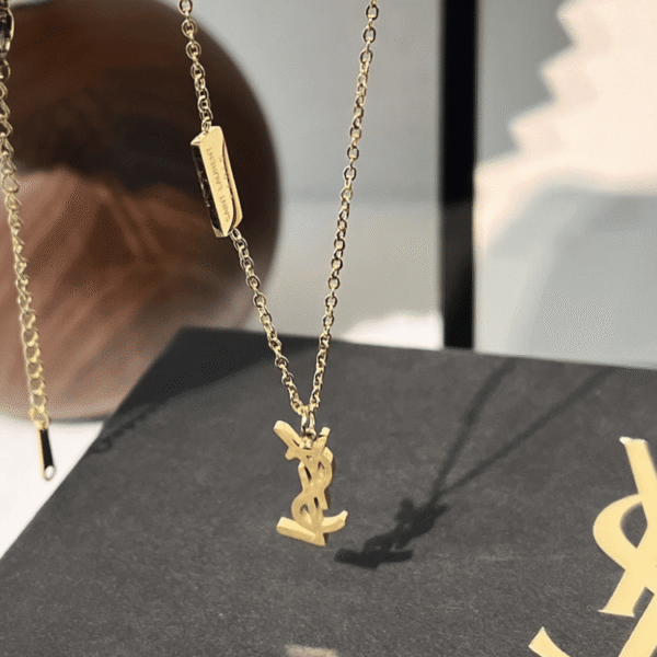 Yves Saint Laurent Cassandre Logo Pendant Necklace Gold-Tone