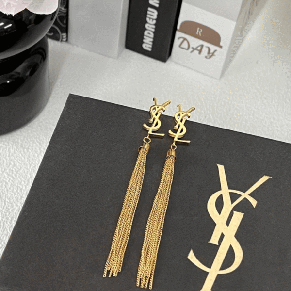 Yves Saint Laurent Cassandre Logo Tassel Earrings Gold-Tone