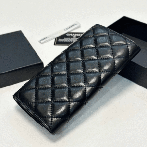 Chanel Quilted Long Flap Wallet Black 7.7 Inches