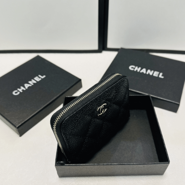 Chanel Zipped Coin Purse Black Gold Hardware 3.5 Inches