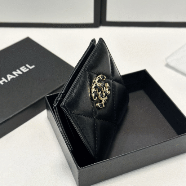 Chanel 19 Tri-Fold Wallet Black Gold/Chain Hardware 4.3 Inches