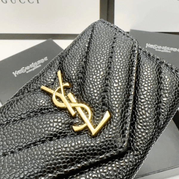 Saint Laurent Envelope Tri-Fold Wallet Black Grain De Poudre 3.5 Inches