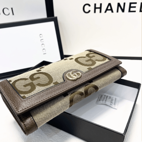4-516 Gucci Jumbo Gg Monogram Flap Wallet Brown 7.5 Inches