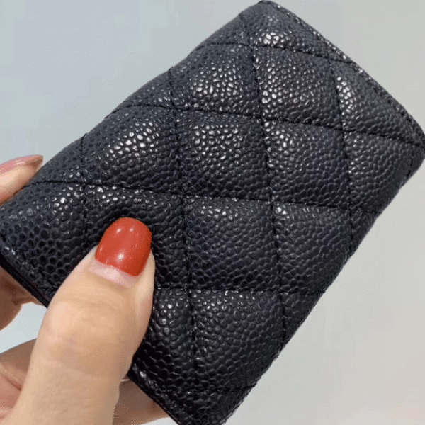 4-518 Chanel Classic Tri-Fold Wallet Black Caviar Gold Hardware 4.3 Inches