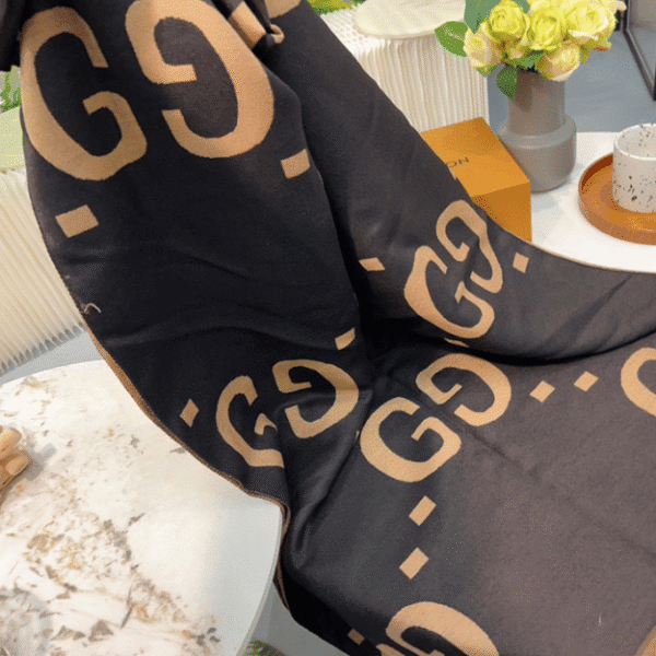 Gucci Jumbo Gg Monogram Wool Cashmere Scarf Brown/Black 74.8 Inches