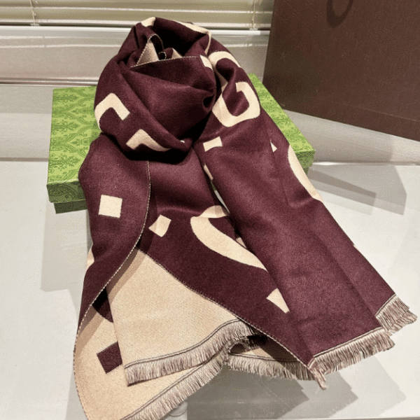 Gucci Jumbo Gg Monogram Wool/Cashmere Scarf Burgundy/Beige 74.8 Inches
