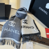 Chanel Logo Cashmere Scarf Grey/White 74.8 Inches
