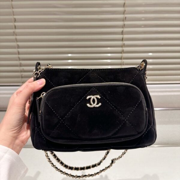 4-55 Chanel Clutch With Chain Velvet Effect Nylon And Gold Tone Metal Black 8.3 Inches Ap4771 B21406 94305
