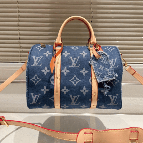 4-565 Louis Vuitton Keepall 30 Denim Monogram Blue 12 Inches