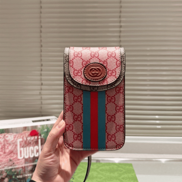 Gucci Ophidia Phone Bag Gg Supreme Pink 7 Inches